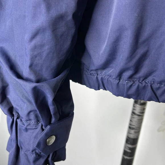 🛍️3/$40 Gap Jacket Cinched Collar Blue Ruffle Tie Neck Jacket Size Medium - Picture 5 of 5